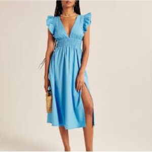 Abercrombie & Fitch Blue Midi Dress with Ruffle Sleeves
